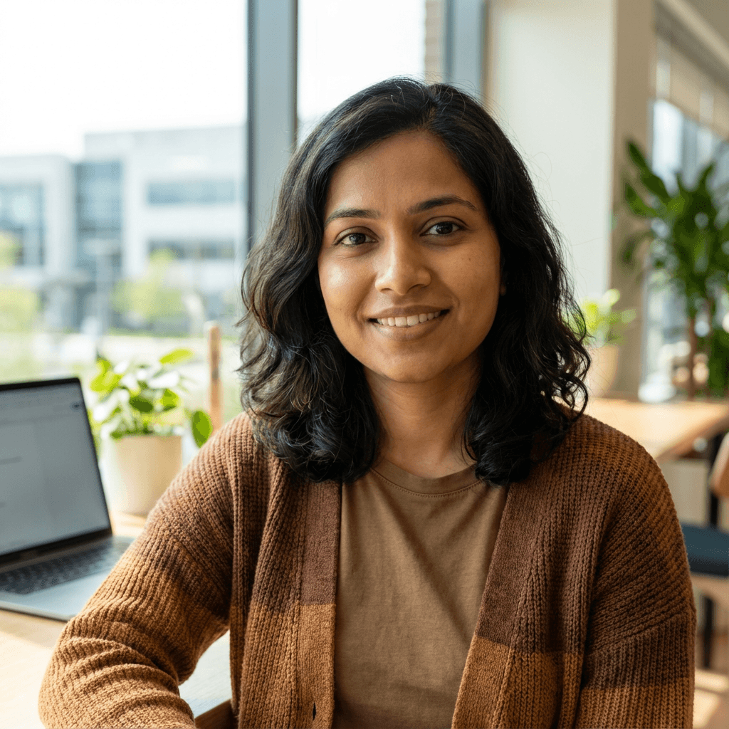 Professional headshot of a woman in her early 30s smiling